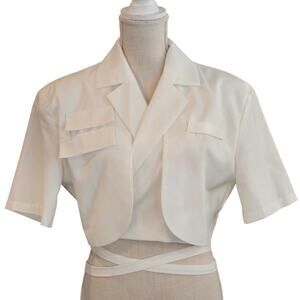 Women's Crop White Padded Shoulder Wrap Cardigan Sz. S/M